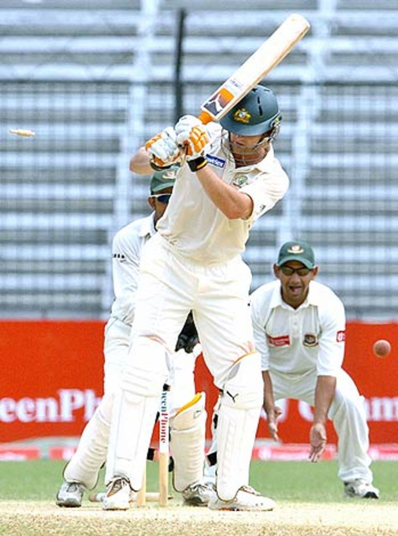 Adam Gilchrist loses his off stump, Bangladesh v Australia, 1st Test, Fatullah, 5th day, April 13, 2006
