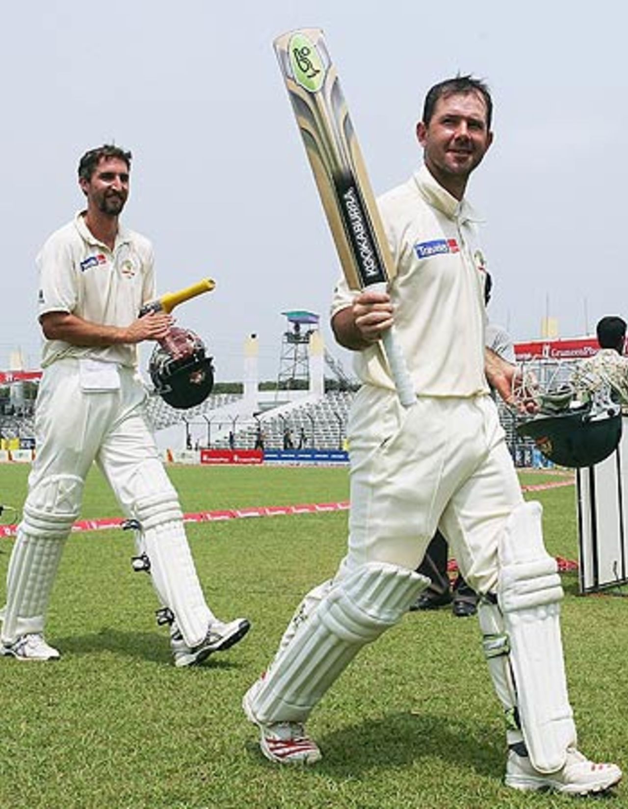 Ricky Ponting and Jason Gillespie troop off after the victory, Bangladesh v Australia, 1st Test, Fatullah, 5th day, April 13, 2006