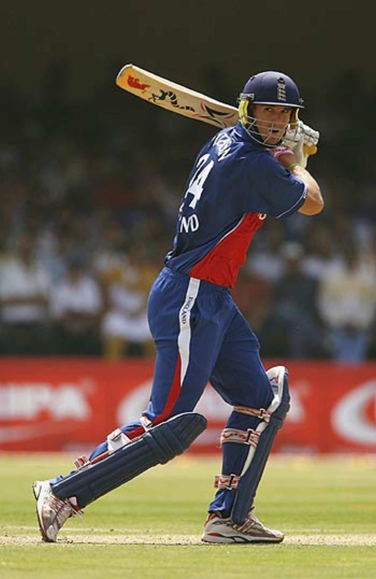 Kevin Pietersen cuts loose with a boundary on the off side, India v England, 7th ODI, Indore, April 15 2006