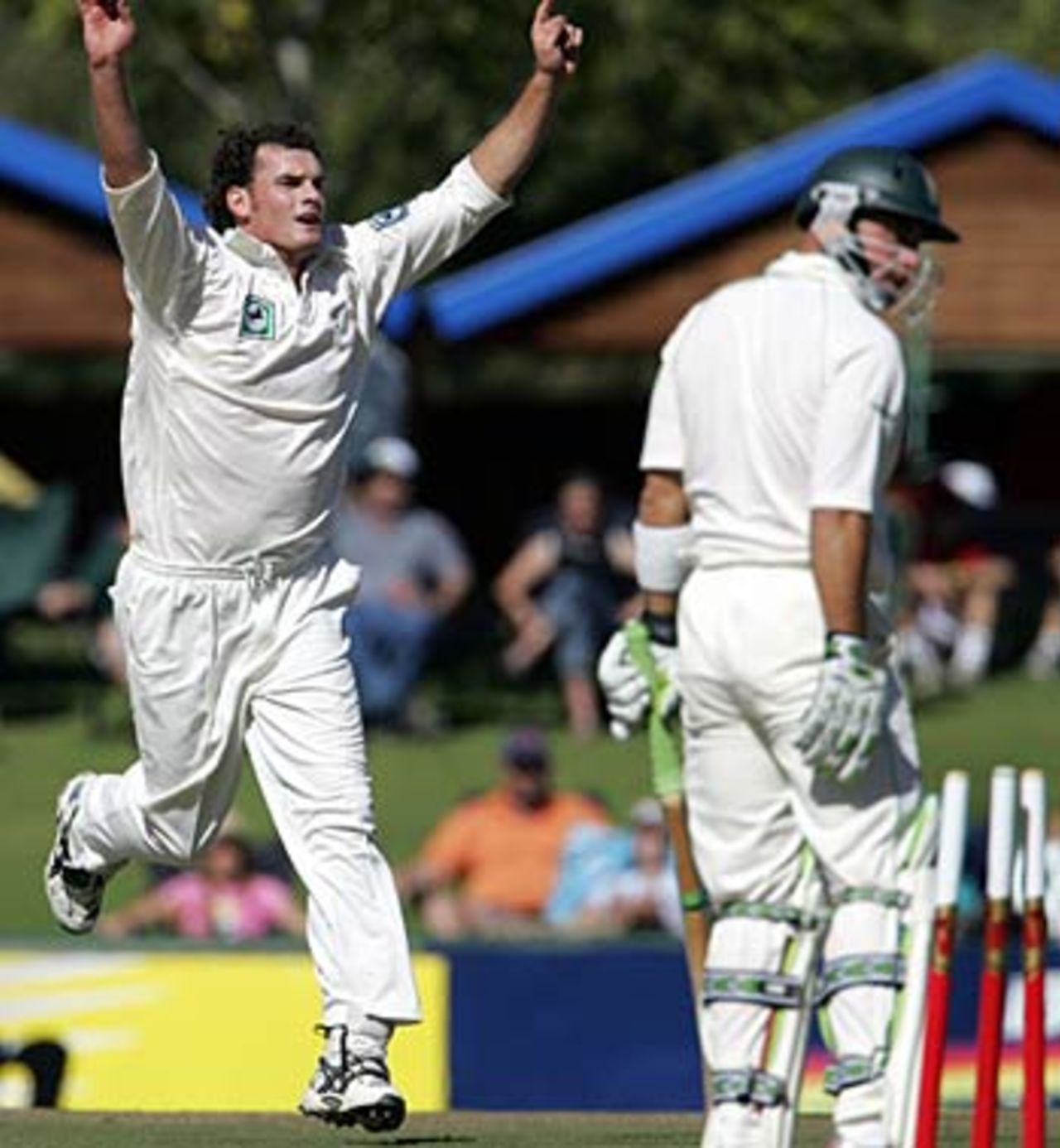 Kyle Mills celebrates bowling Herschelle Gibbs for 6, South Africa v New Zealand, 1st Test, Centurian, April 15, 2006