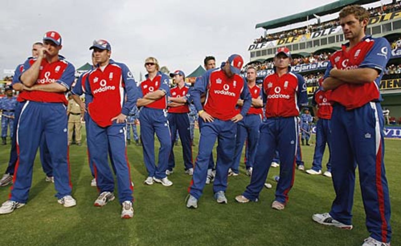 Glad it's all over: the disappointed English side reflect on a 5-1 loss as thoughts turn to the flight home, India v England, 7th ODI, Indore, April 15 2006