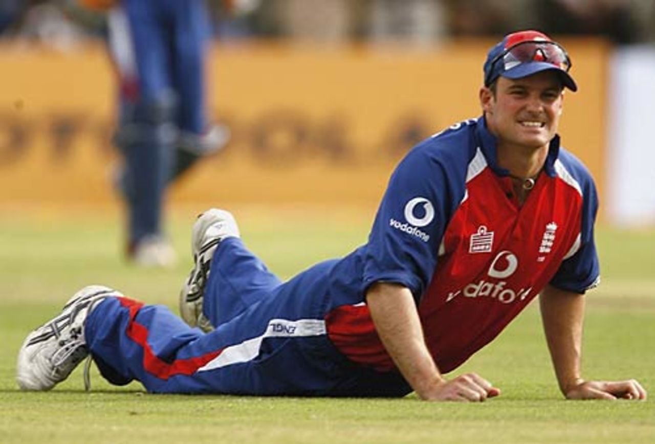 Andrew Strauss, England's stand-in vice-captain's stand-in, watches another boundary, India v England, 7th ODI, Indore, April 15 2006