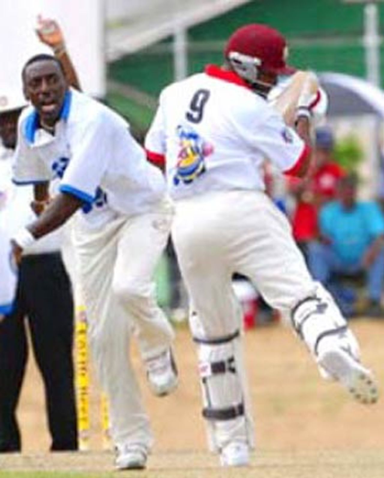 Pedro Collins celebrates after he won this leg-before appeal against Brian Lara, T&T v Barbados, Carib Beer Challenge Final, April 16, 2006
