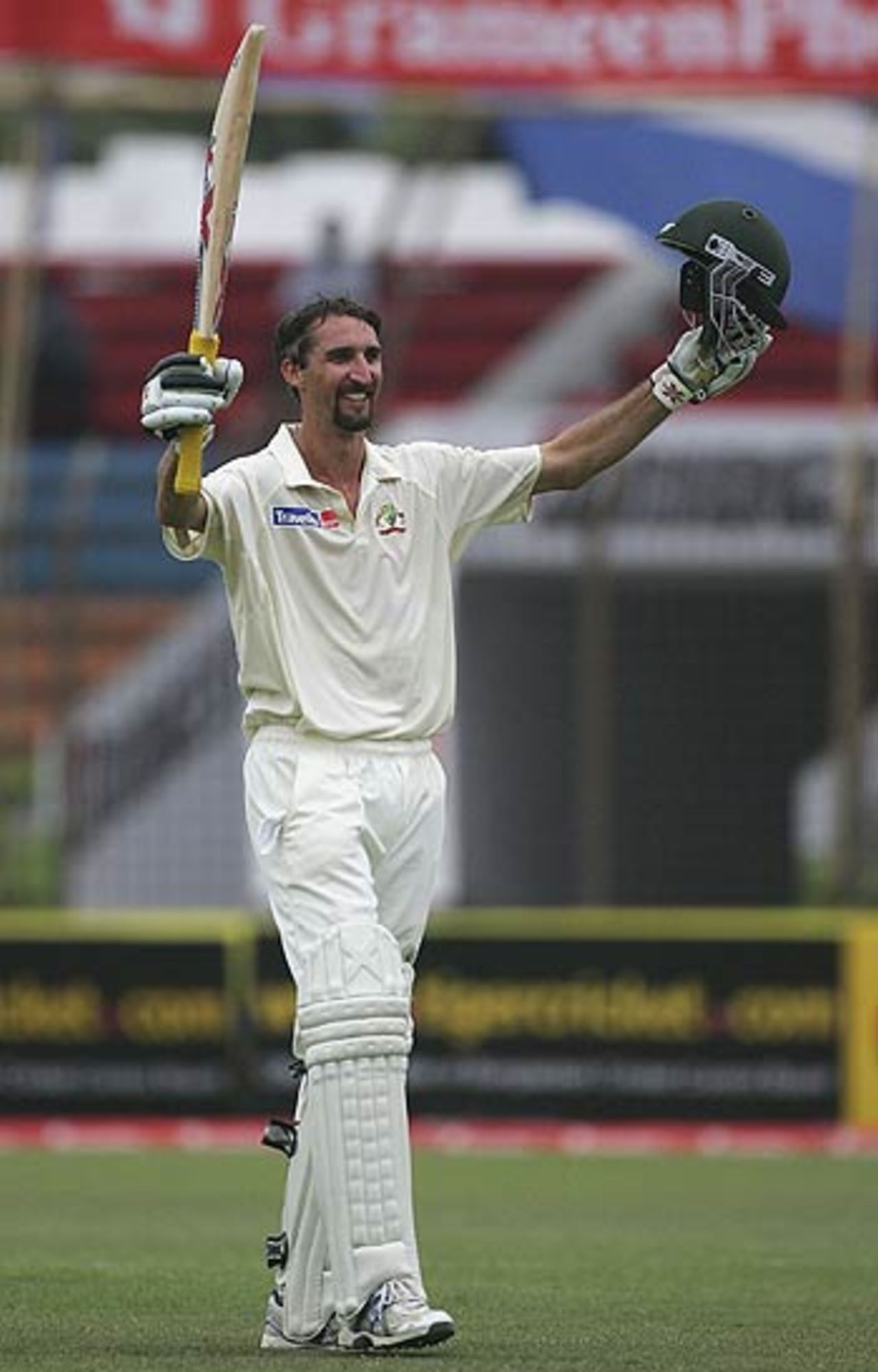 Jason Gillespie celebrates his maiden Test century, Bangladesh v Australia, 2nd Test, Chittagong, 3rd day, April 18, 2006