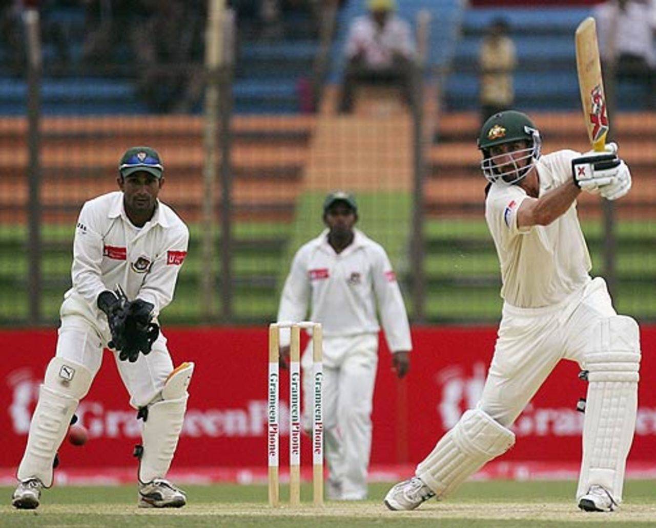 Jason Gillespie reached his hundred with a cover drive, Bangladesh v Australia, 2nd Test, Chittagong, 3rd day, April 18, 2006
