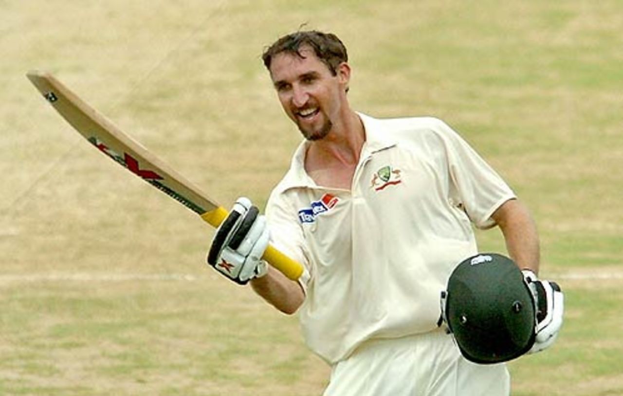 Jason Gillespie is overjoyed after reaching his century, Bangladesh v Australia, 2nd Test, Chittagong, 3rd day, April 18, 2006