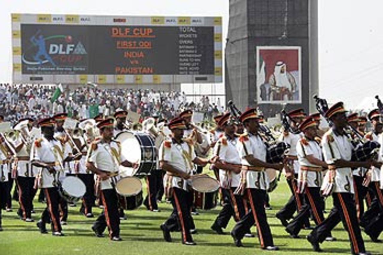 Emirati honour guards perform prior to the opening of the first game, India v Pakistan, DLF Cup, Zayad Cricket Stadium, Abu Dhabi, April 18, 2006