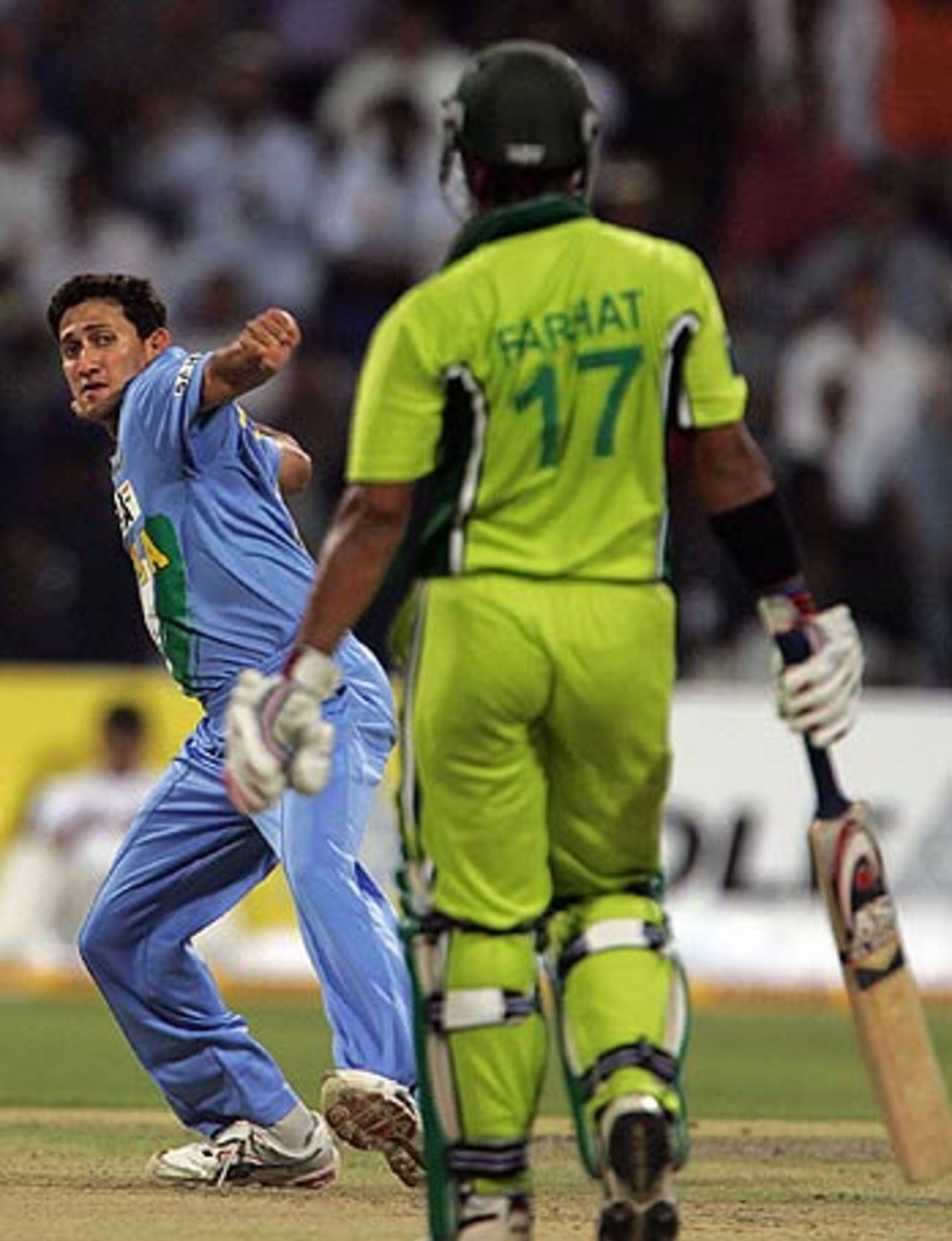 Ajit Agarkar is ecstatic after nailing Imran Farhat, India v Pakistan, DLF Cup, Zayad Cricket Stadium, Abu Dhabi, April 18, 2006