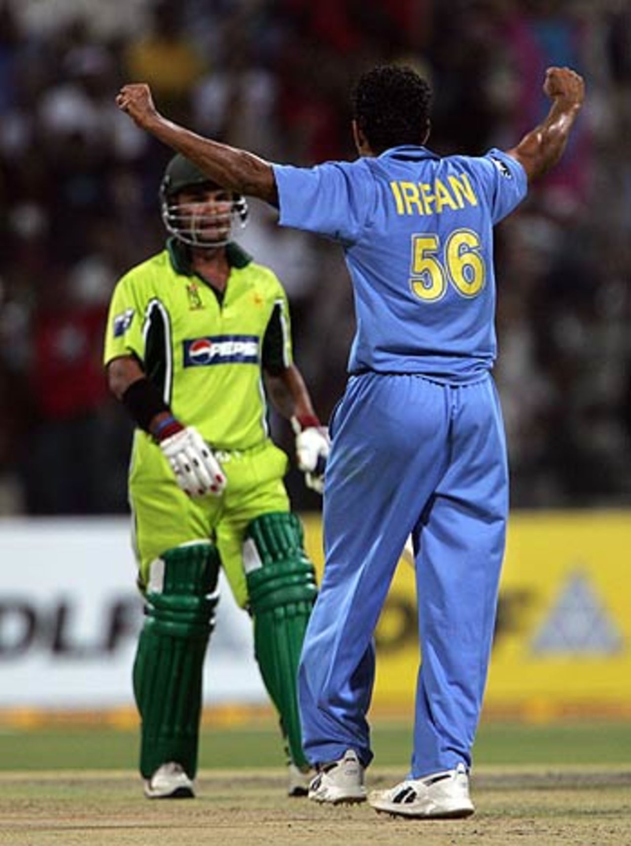 Irfan Pathan nailed Imran Farhat leg before for 8, India v Pakistan, 2nd ODI, DLF Cup, Abu Dhabi, April 19, 2006