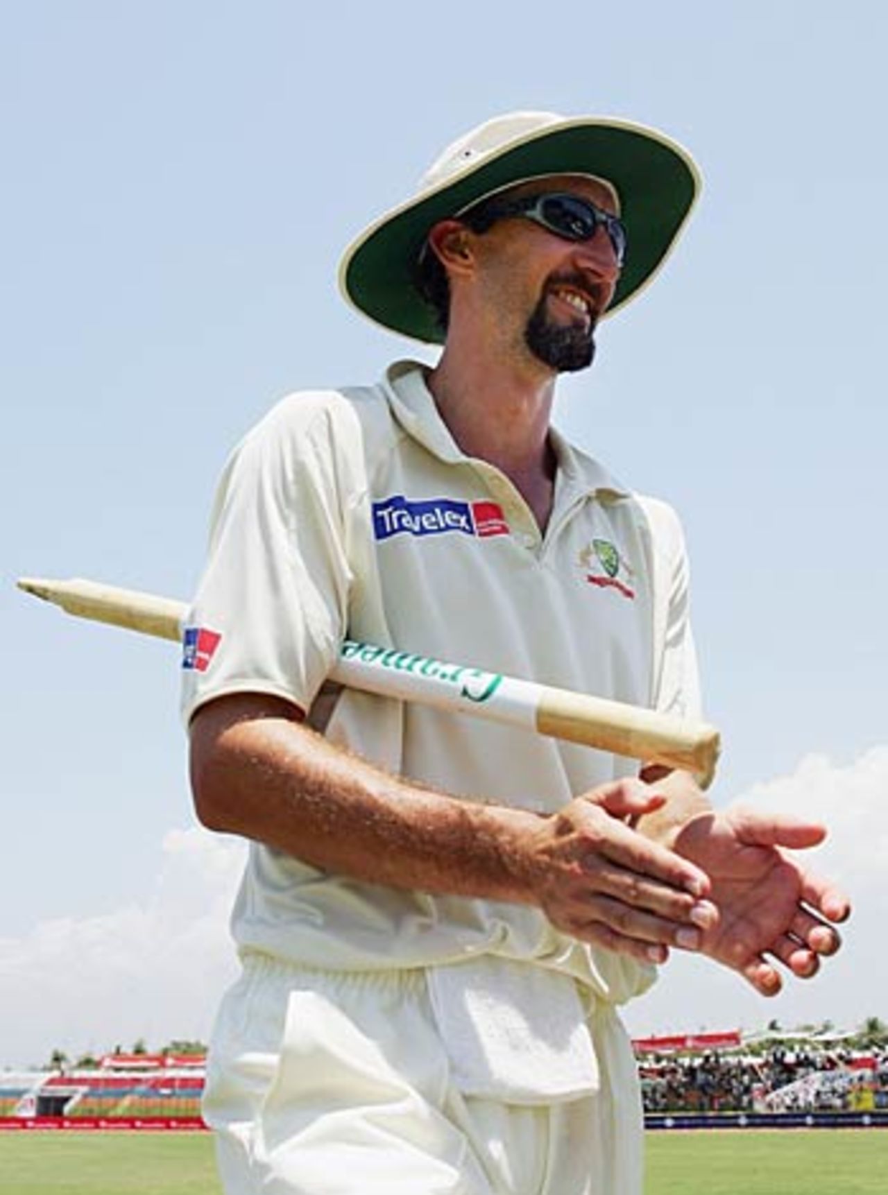 Jason Gillespie snaffles a souvenir as he completes a fantastic series, Bangladesh v Australia, 2nd Test, Chittagong, 5th day, April 20 2006
