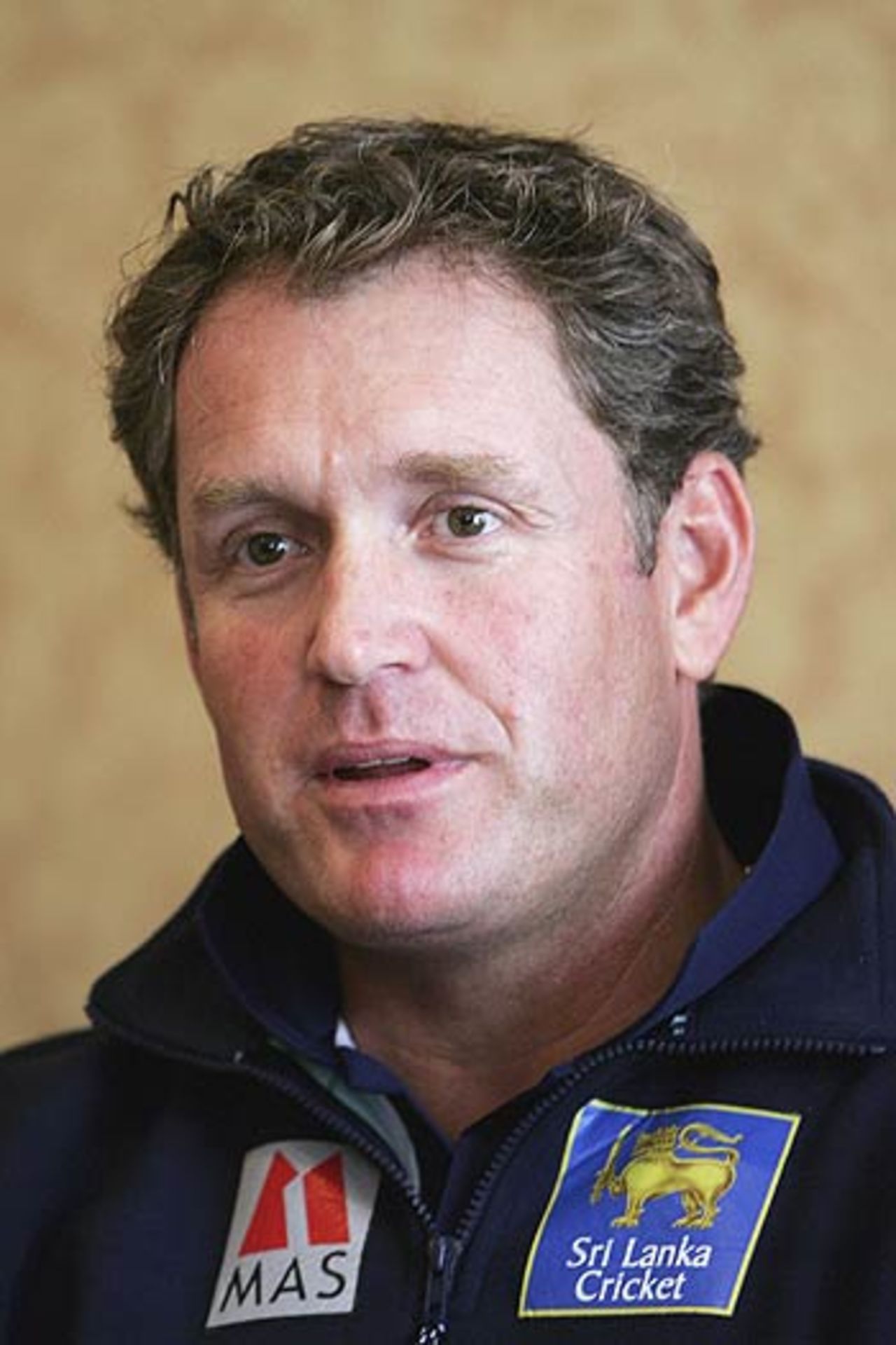 Tom Moody speaks to reporters at the team hotel, London, April 21, 2006