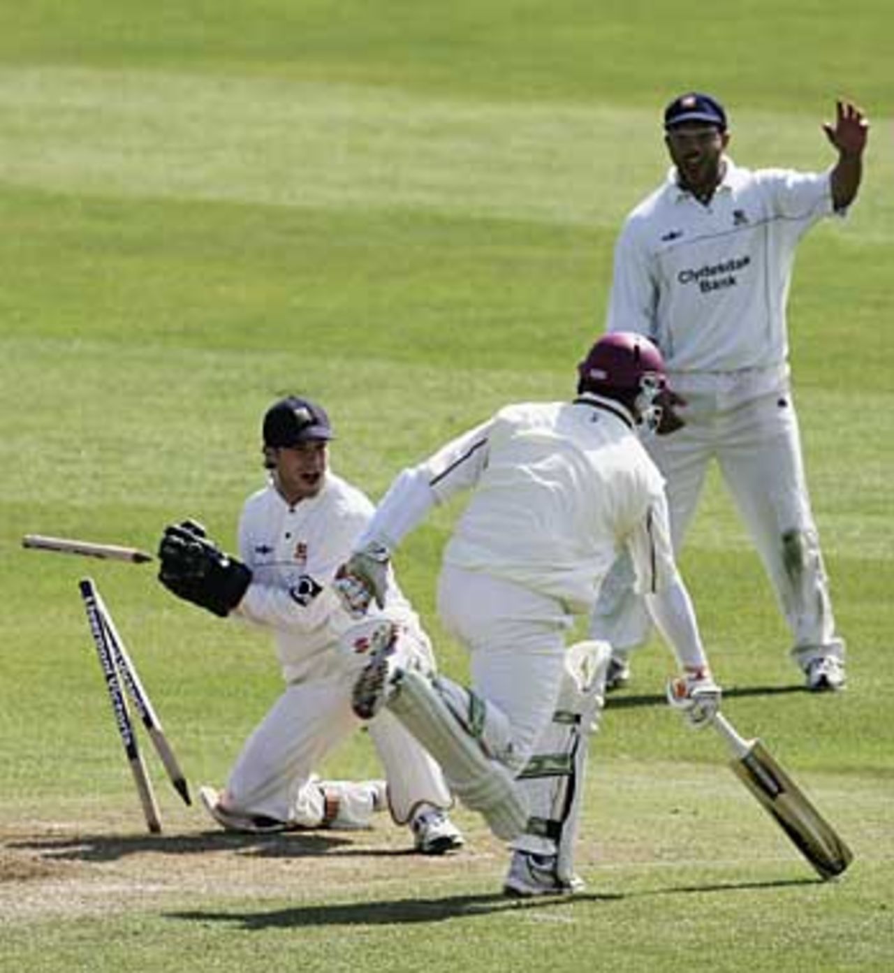 David Sales is nearly run out by James Foster, Essex v Northamptonshire, Chelmsford, April 22, 2006
