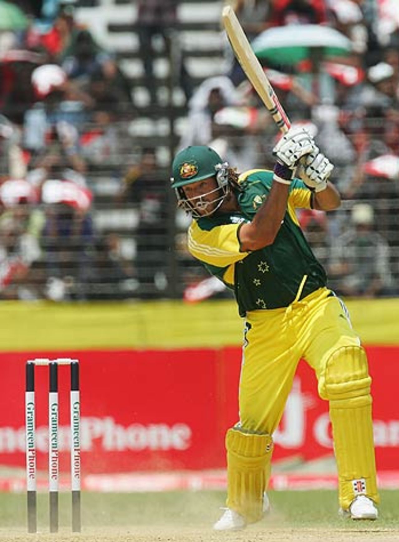 Andrew Symonds drives through cover, Bangladesh v Australia, 2nd ODI, Fatullah, April 26, 2006