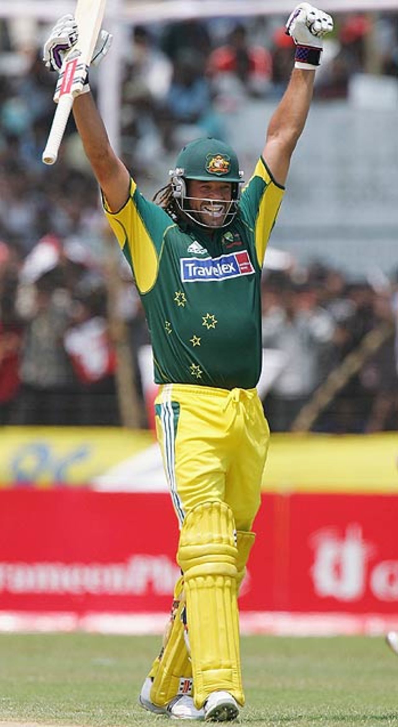 Andrew Symonds celebrates his hundred, Bangladesh v Australia, 2nd ODI, Fatullah, April 26, 2006