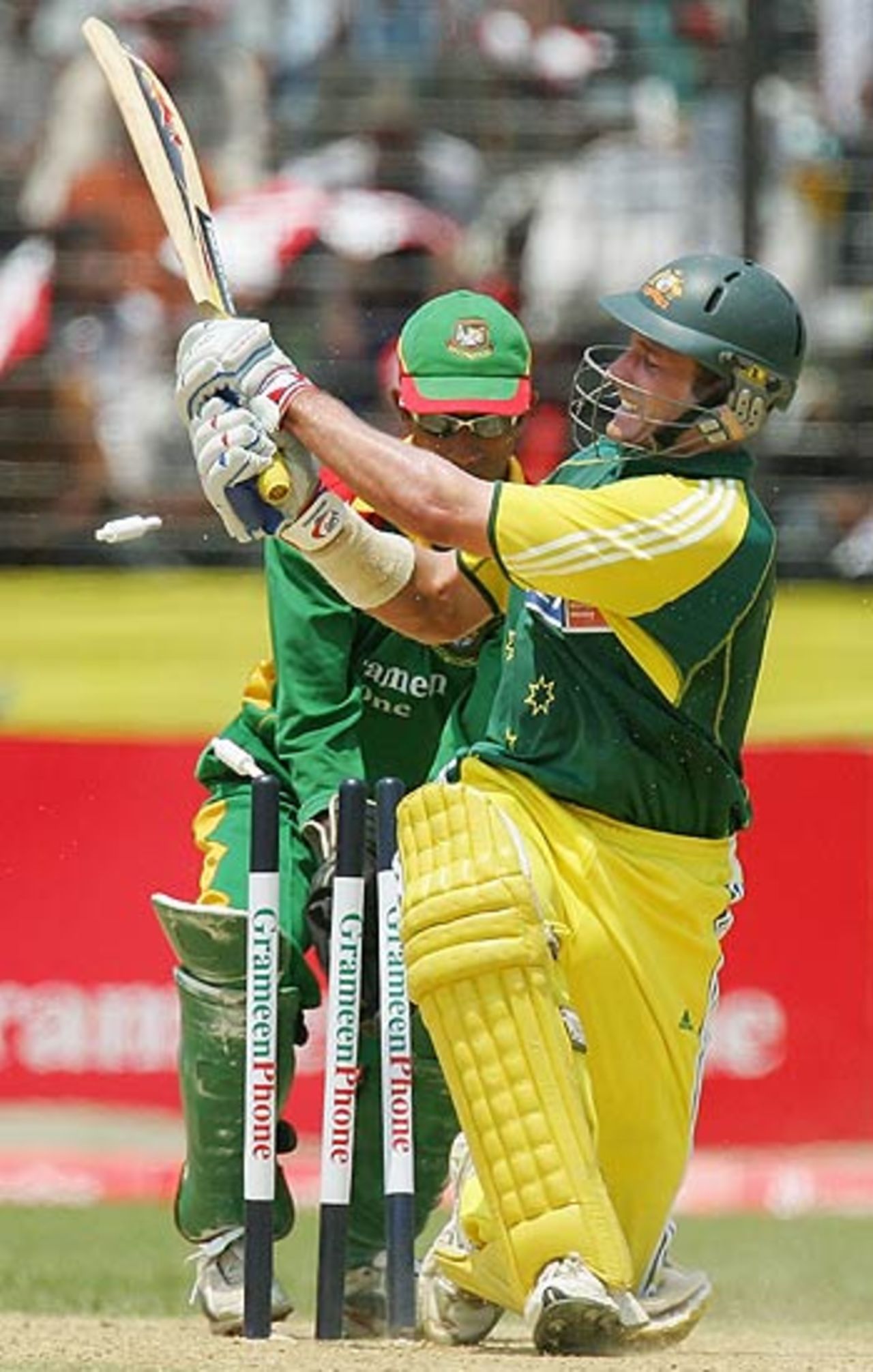 Michael Hussey is bowled by Abdur Razzak, Bangladesh v Australia, 2nd ODI, Fatullah, April 26, 2006