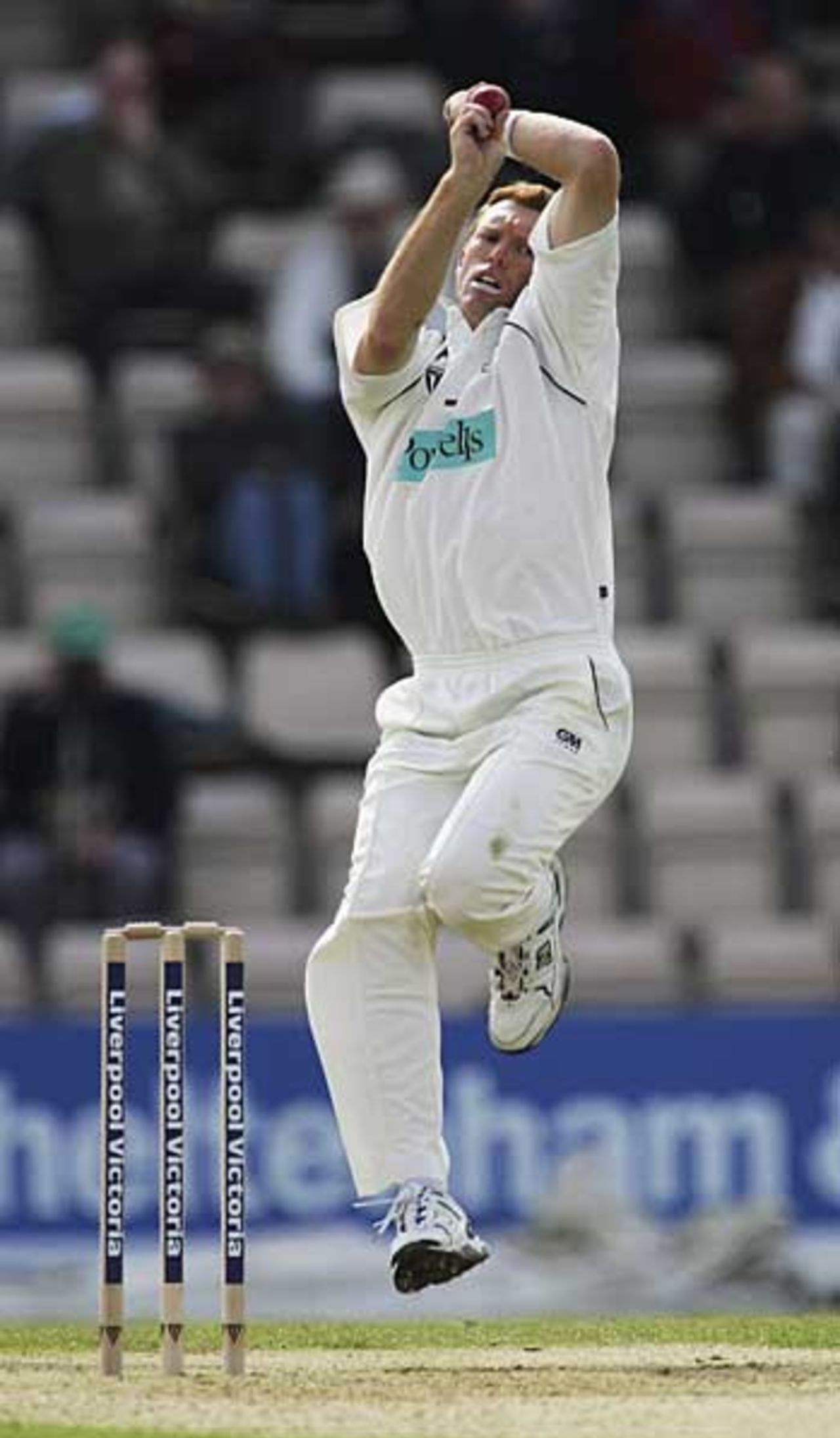 Concentrating hard: Dominic Thornely leaps up high, Hampshire v Sussex, Southampton, April 26, 2006