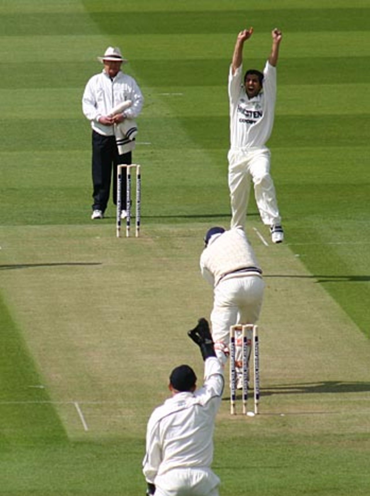 Amjad Khan appeals - unsuccessfully -  for lbw against Ben Hutton, Middlesex v Kent, Lord's, April 26, 2006