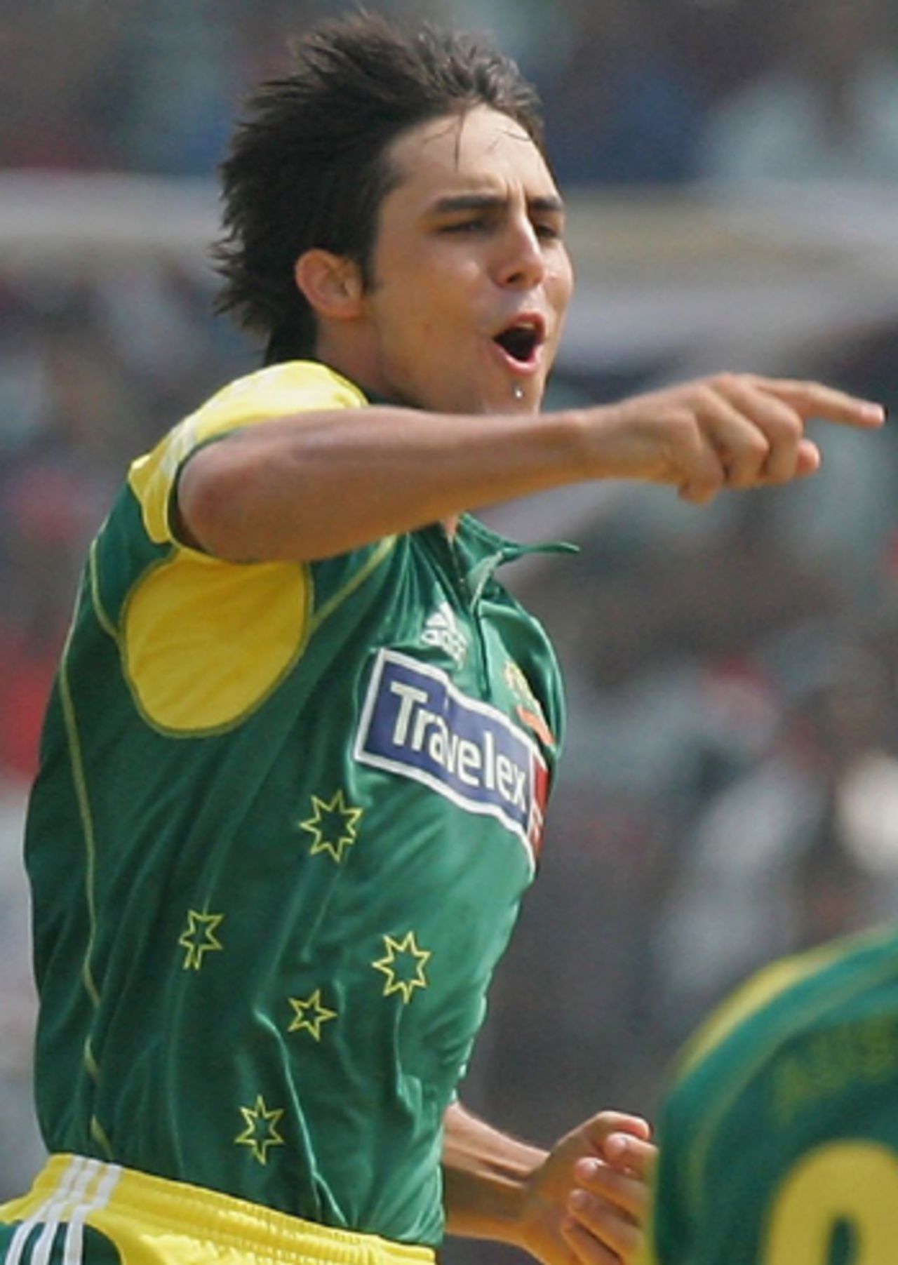 Mitchell Johnson celebrates the wicket of Shahriar Nafees, Bangladesh v Australia, 3rd ODI, Fatullah, April 28, 2006