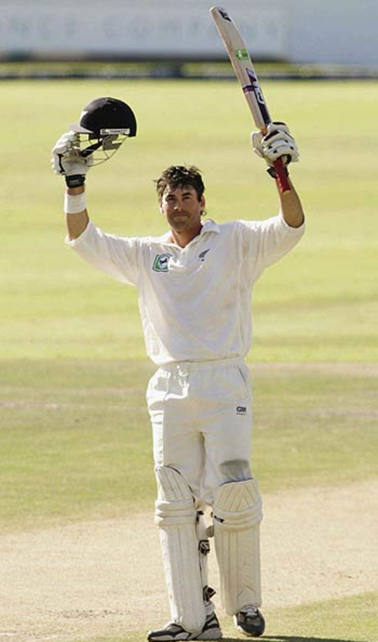Stephen Fleming celebrates his double-hundred, South Africa v New Zealand, 2nd Test,Newlands, 2nd day April 28, 2006