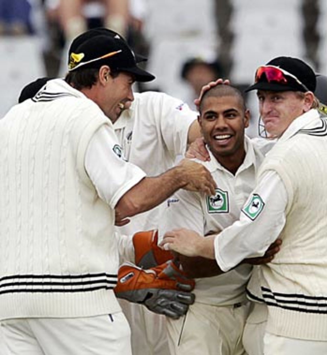 Jeetan Patel is mobbed after removing Smith as New Zealand strike early, South Africa v New Zealand, 2nd Test, Cape Town, April 29, 2006