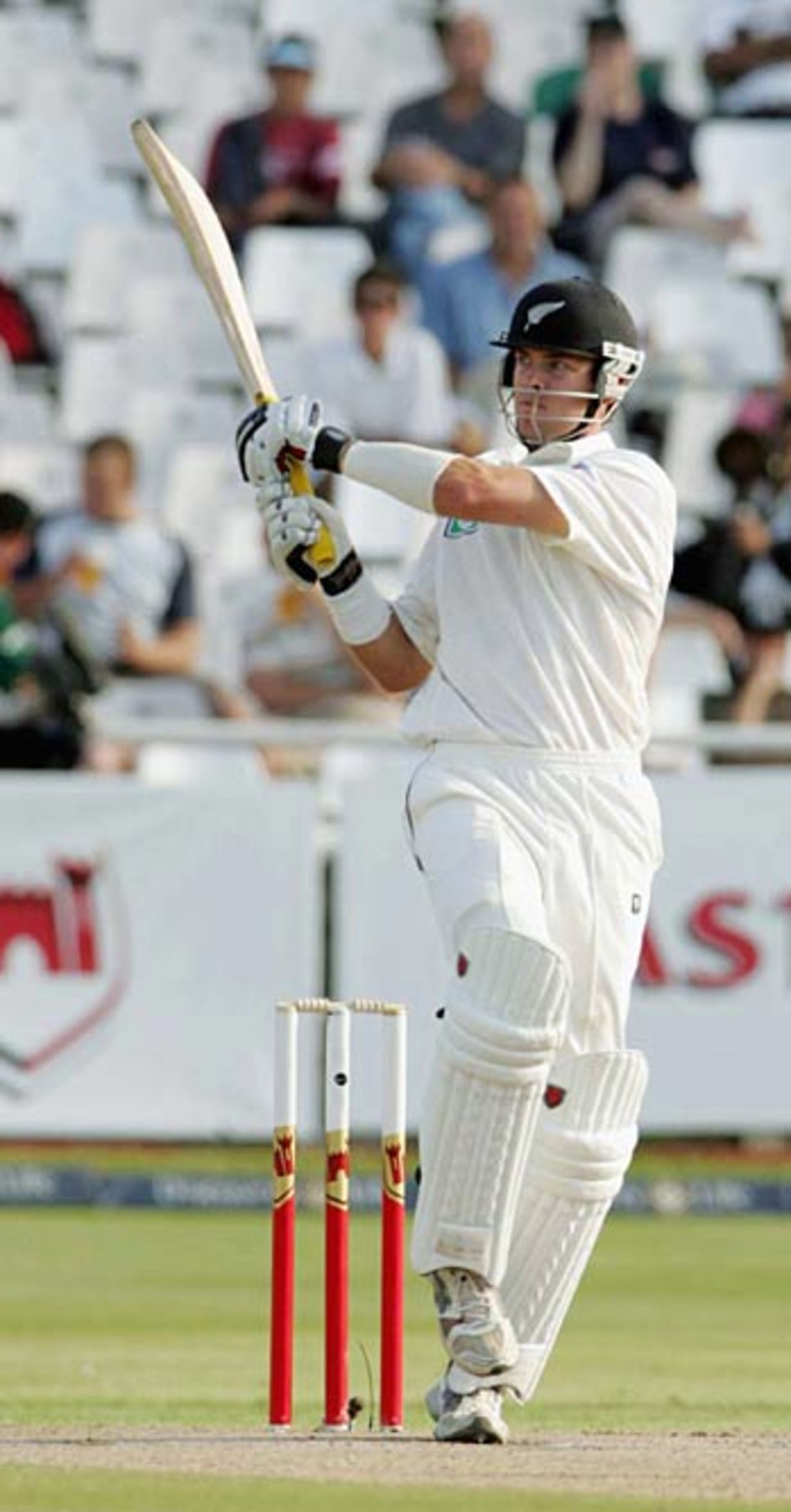 James Franklin unleashes a pull after reaching his century, South Africa v New Zealand, 2nd Test, Cape Town, April 29, 2006