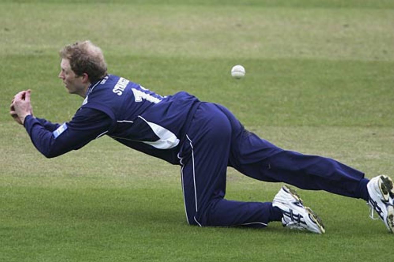 Ian Stanger drops a costly catch off Neil Carter, Warwickshire v Scotland, C&G Trophy, Edgbaston, April 30, 2006
