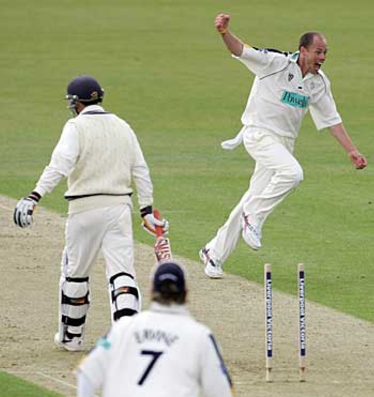 And another. Billy Taylor can't believe his luck as he grabs Paul Weekes' wicket en route to routing Middlesex for 98, Hampshire v Middlesex, Southampton, May 3, 2006