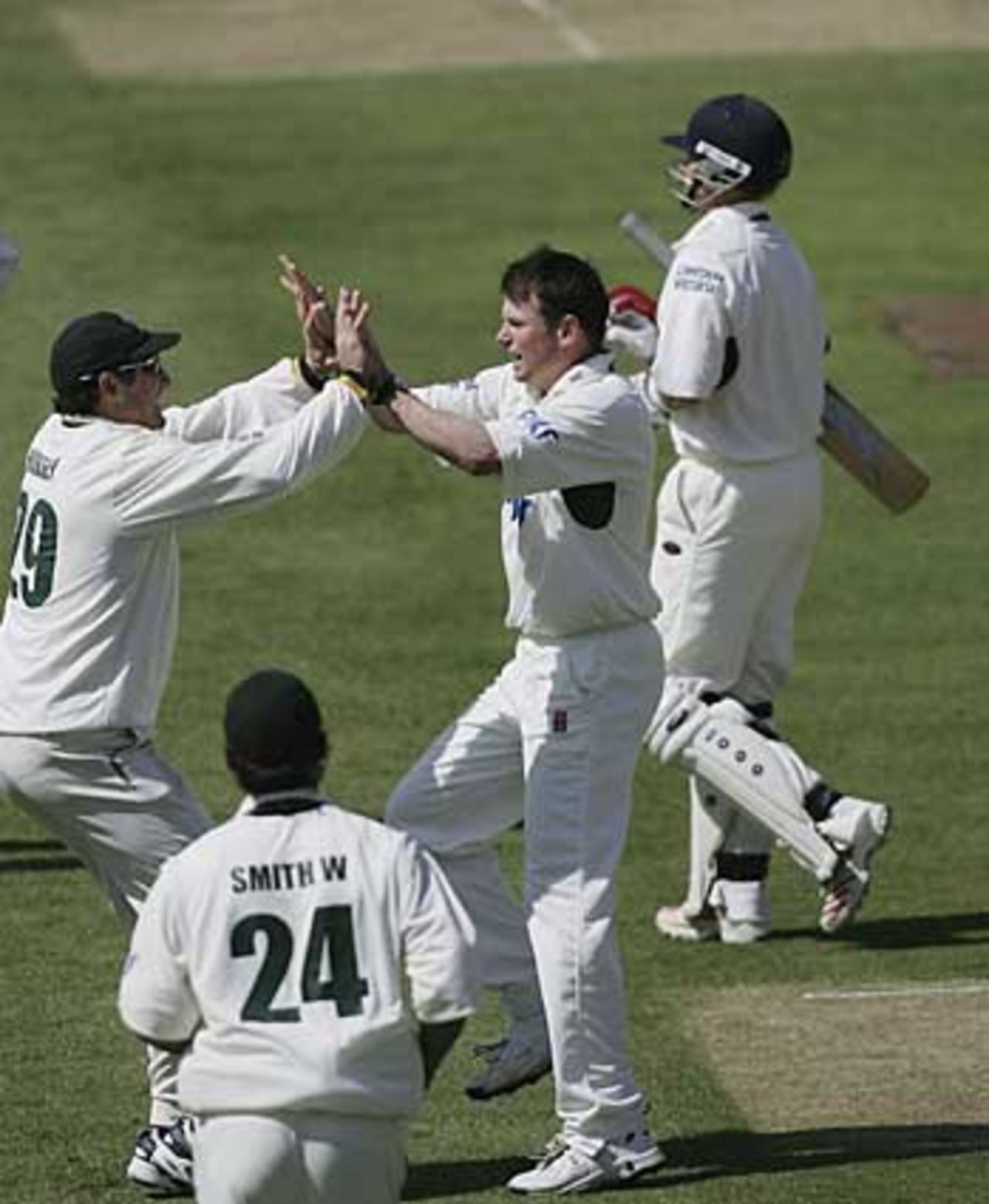 Andrew Harris is congratulated on the key wicket of Ian Bell, Nottinghamshire v Warwickshire, Trent Bridge, May 3, 2006