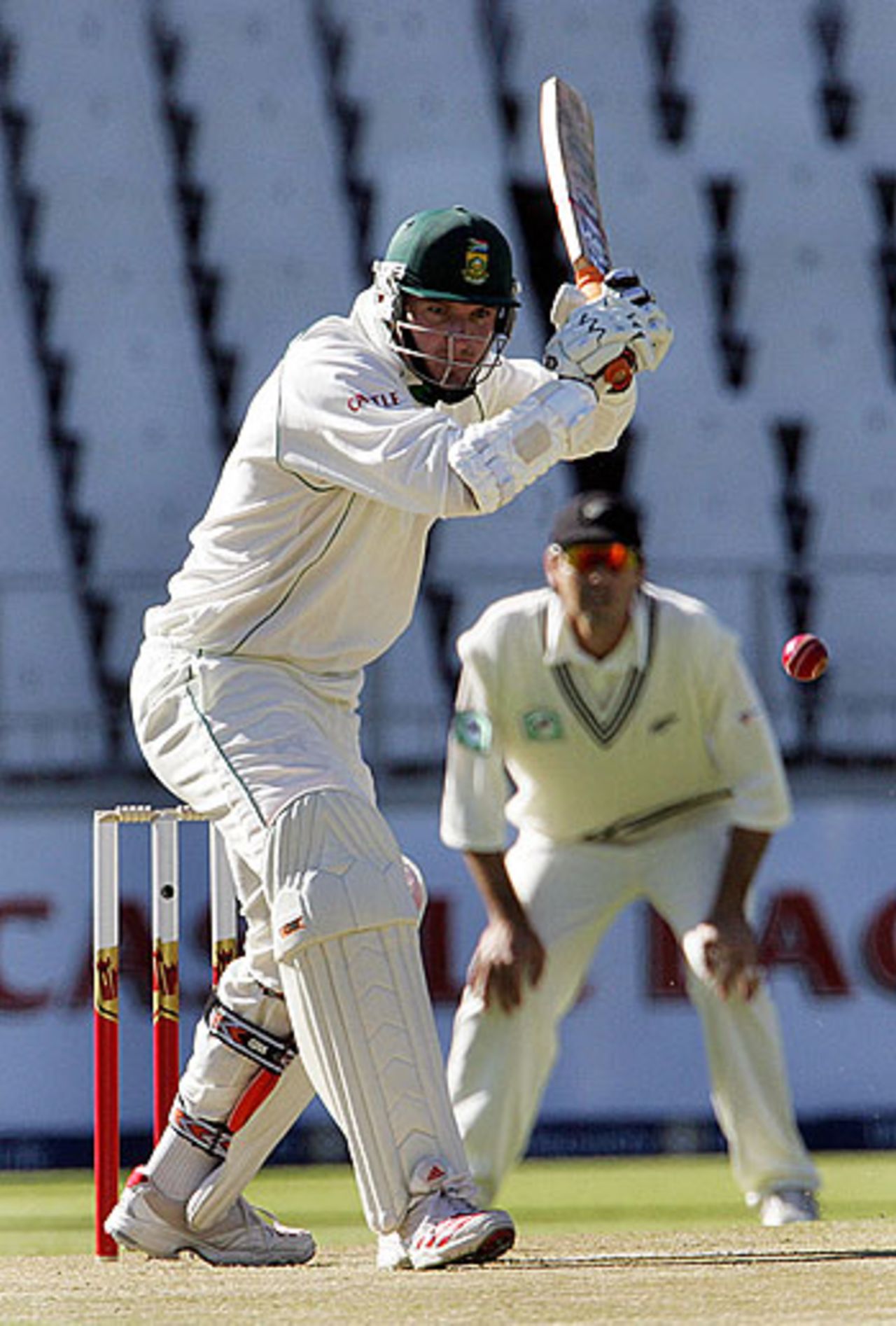 Graeme Smith plays defensively en route to his half-century on the first day at Johannesburg, South Africa v New Zealand, 3rd Test, May 5, 2006
