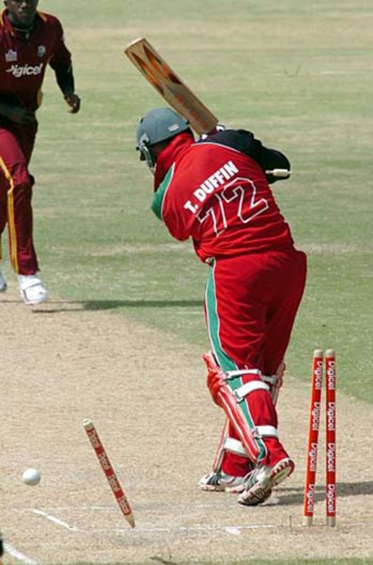 Terry Duffin is bowled by Jerome Taylor for 1, West Indies v Zimbabwe, 2nd ODI, Antigua, April 30, 2006
