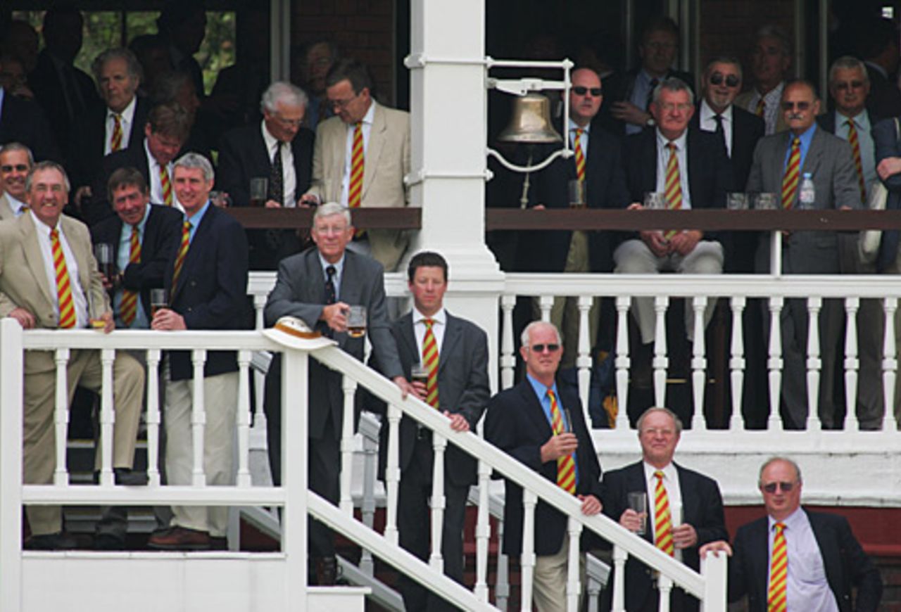 Suit you: MCC members enjoy the second day's play from the pavillion at Lord's, England v Sri Lanka, 1st Test, Lord's, May 12, 2006