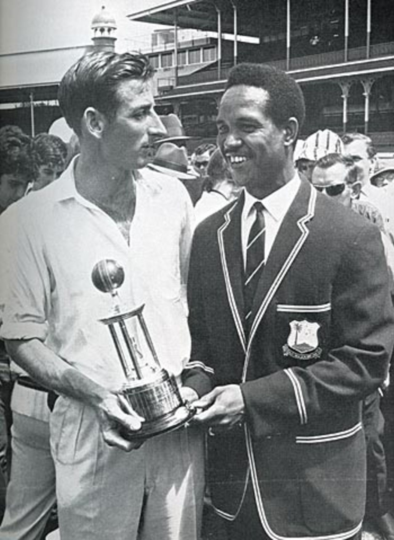 Bill Lawry and Garry Sobers with the Frank Worrell Trophy, Sydney, Jamuary 1969