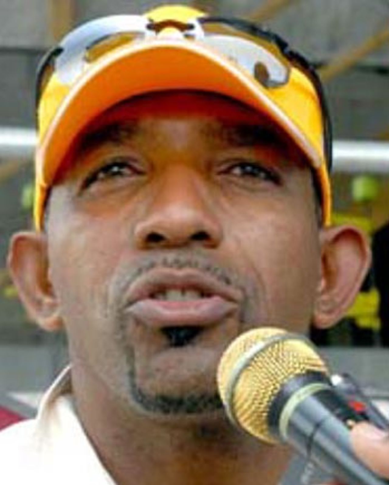 Phil Simmons faces the media in Trinidad, May 12, 2006