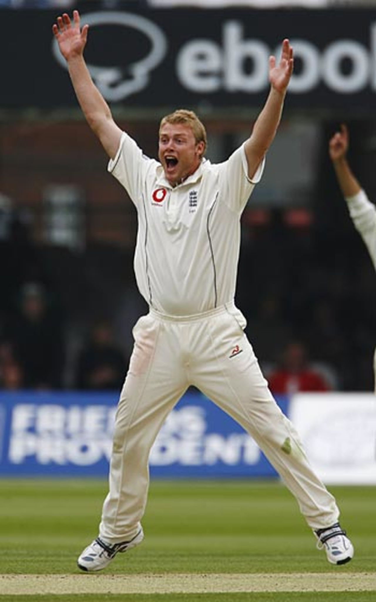 Andrew Flintoff roars a throaty, and successful, appeal for the wicket of his opposite number, Mahela Jayawardene, England v Sri Lanka, 1st Test, Lord's, May 14, 2006