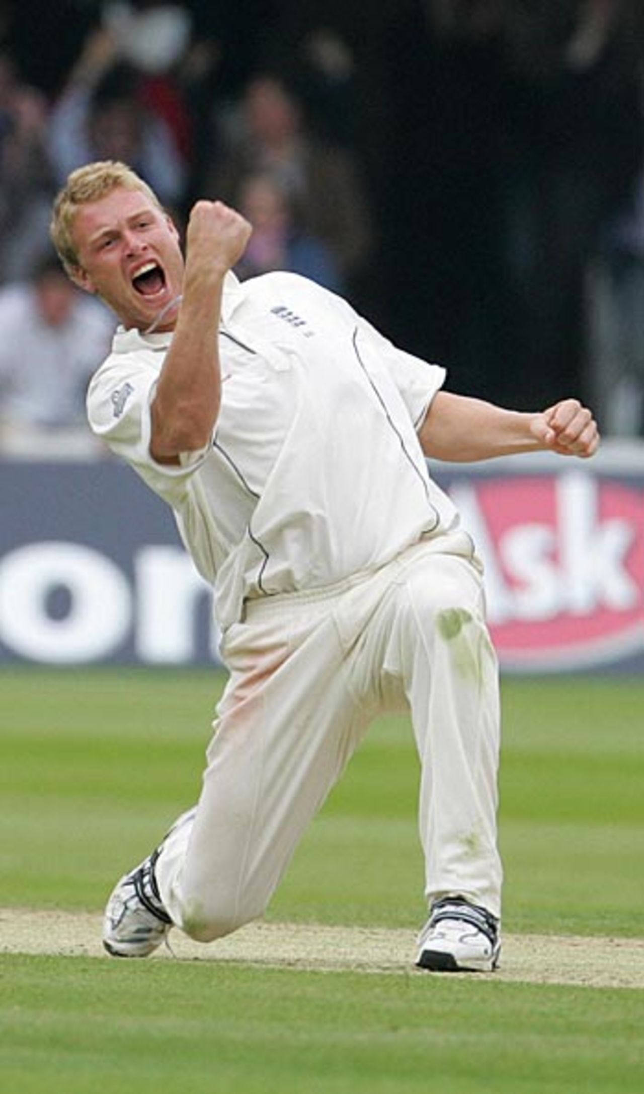 Quite pleased, actually: Andrew Flintoff celebrates the wicket of Mahela Jayawardene, England v Sri Lanka, 1st Test, Lord's, May 14, 2006