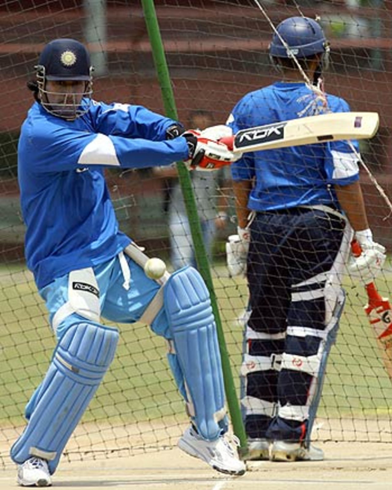 Mahendra Singh Dhoni works on his batting in Spanish Town, some 30 kilometres west of Kingston, May 14, 2006