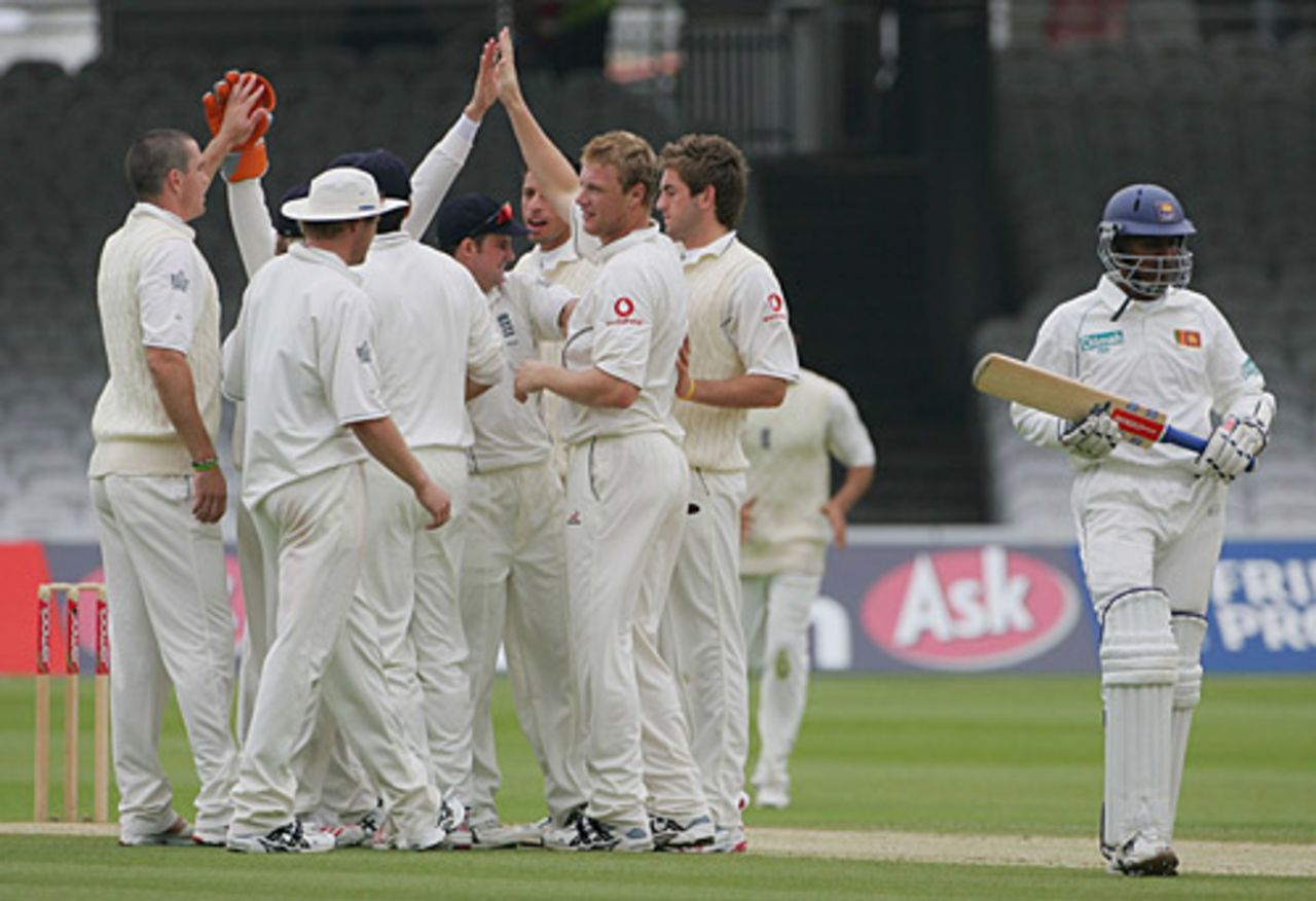 Andrew Flintoff is congratulated on the wicket of Chamara Kapugedera, England v Sri Lanka, 1st Test, Lord's, May 15, 2006