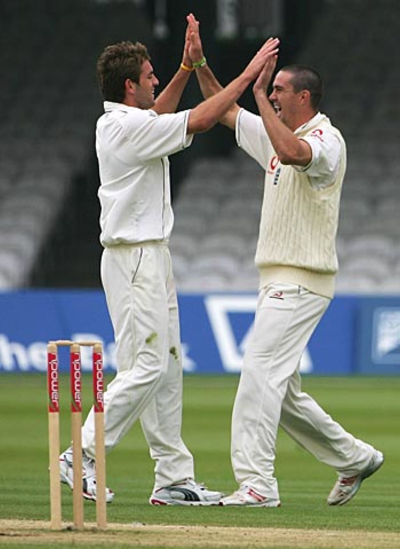 Kevin Pietersen congratulates Liam Plunkett on dismissing Tillakaratne Dilshan, England v Sri Lanka, 1st Test, Lord's, May 15, 2006