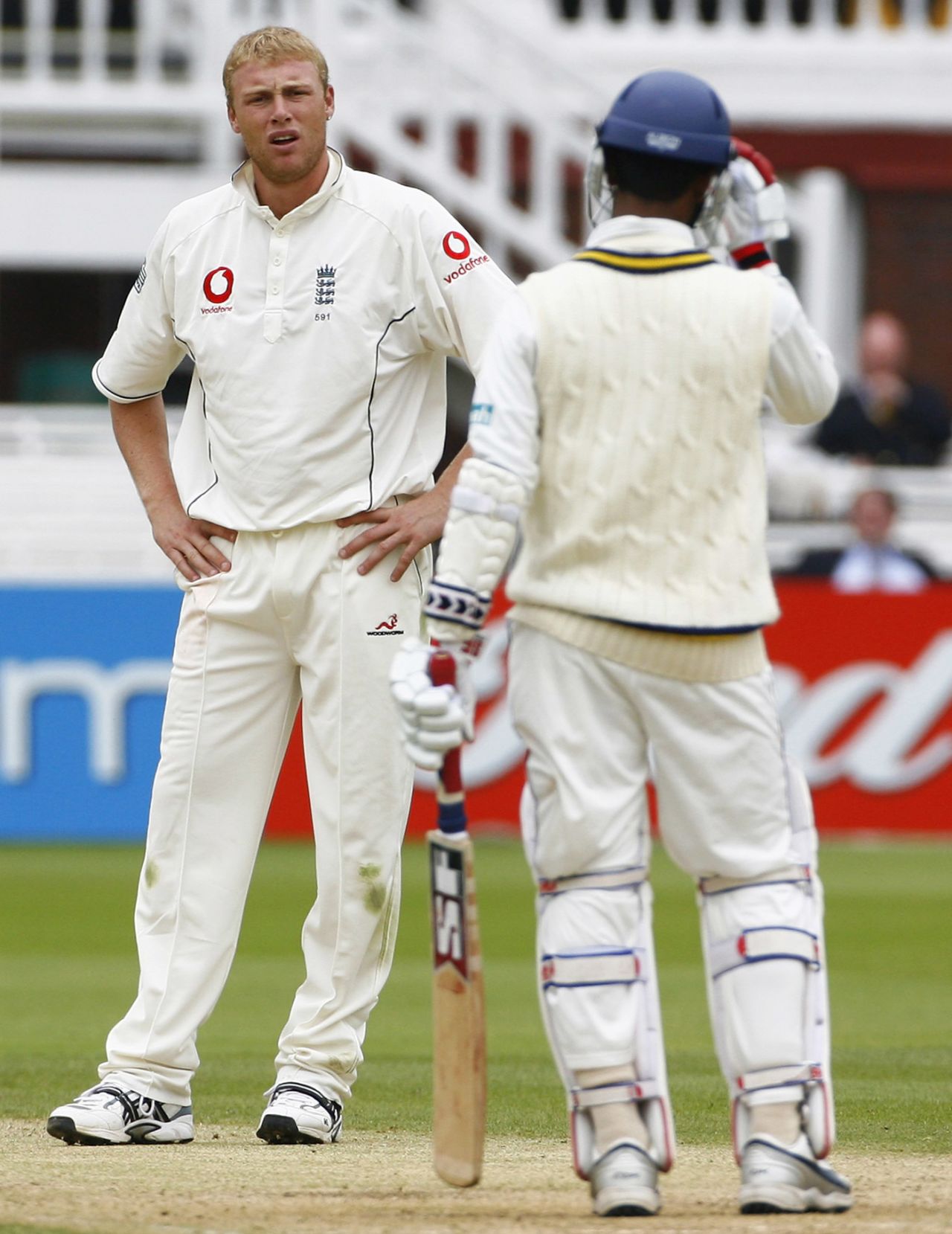 Double teapot: Andrew Flintoff despairs as Nuwan Kulasekara brings up his fifty, England v Sri Lanka, 1st Test, Lord's, May 15, 2006