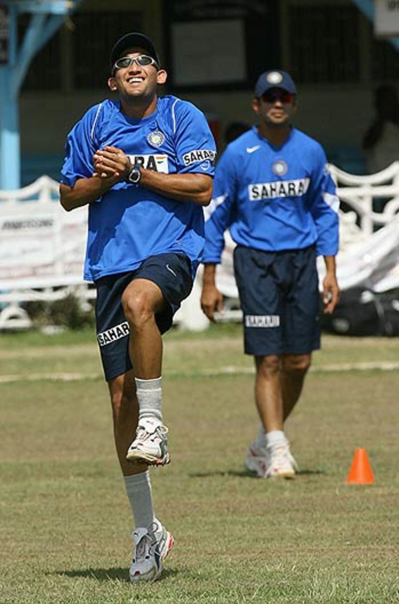 Ajit Agarkar takes a catch during a training session, Spanish Town, West Indies, May 15, 2006
