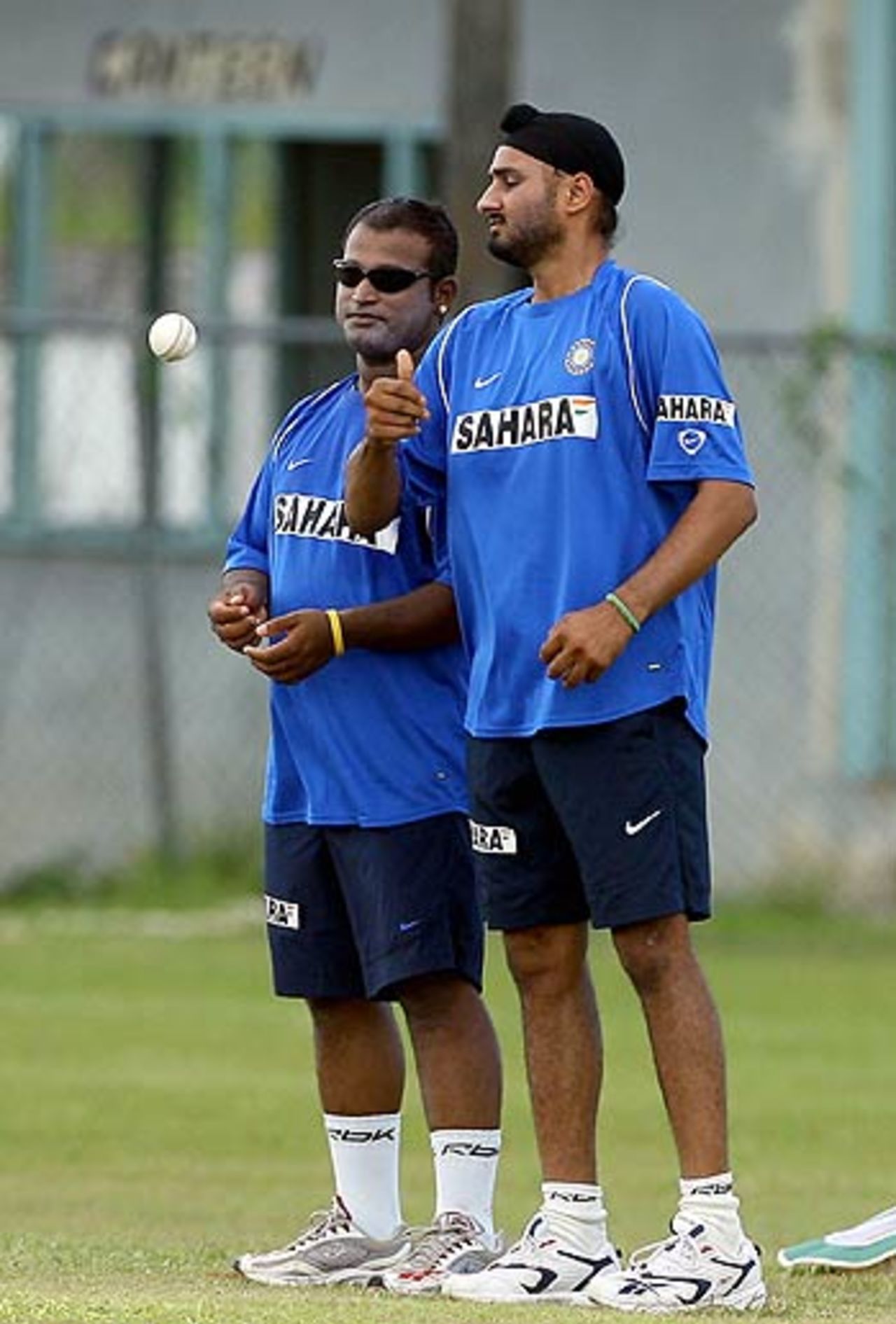 Ramesh Powar and Harbhajan Singh discuss the nuances of offspin, Spanish Town, West Indies, May 15, 2006