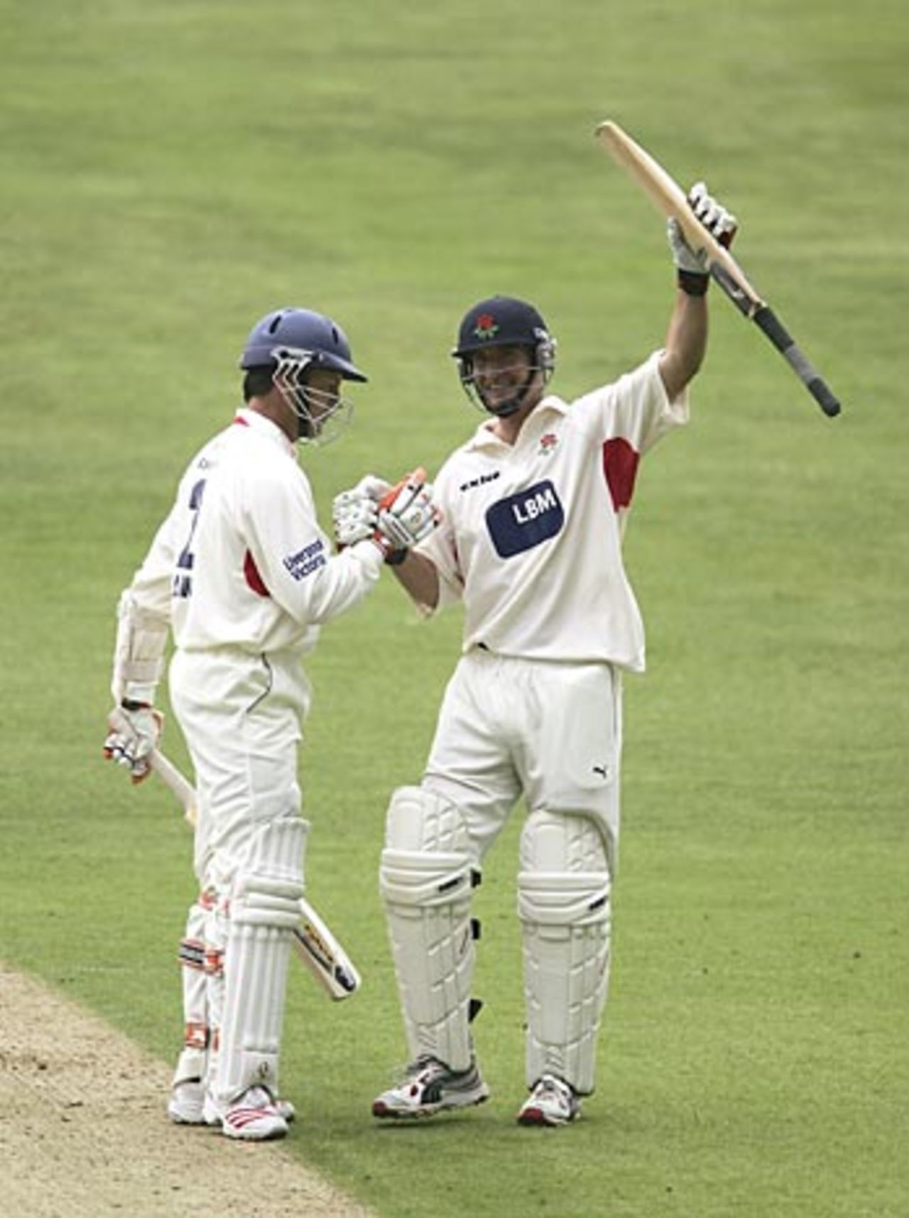 Mal Loye celebrates his hundred in the Roses match, Yorkshire v Lancashire, Headingley, May 16, 2006