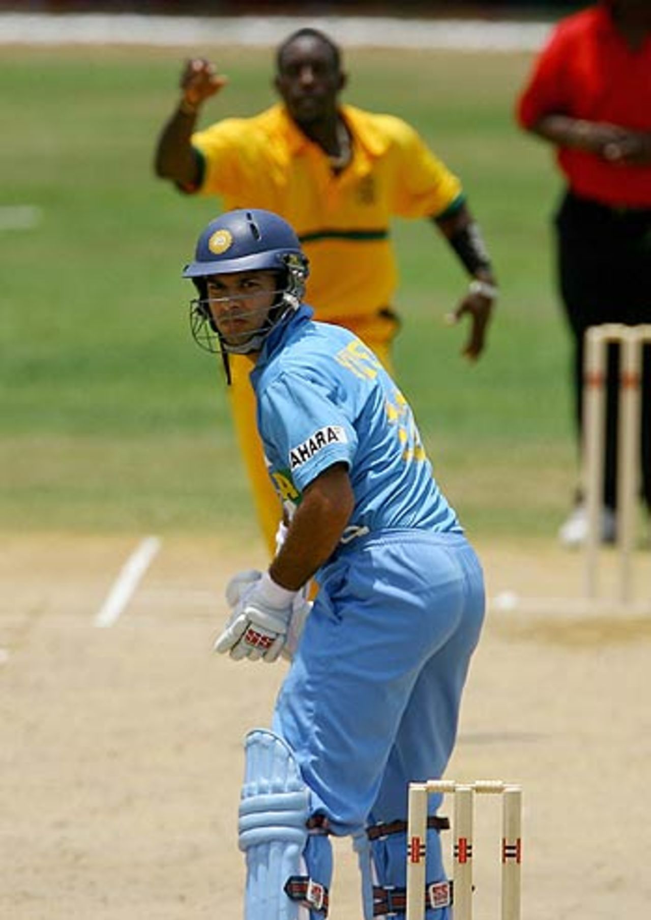 Yuvraj Singh falls to Jermaine Lawson during India's warm-up match against Jamaica, Jamaica v Indians, Montego Bay, May 16, 2006