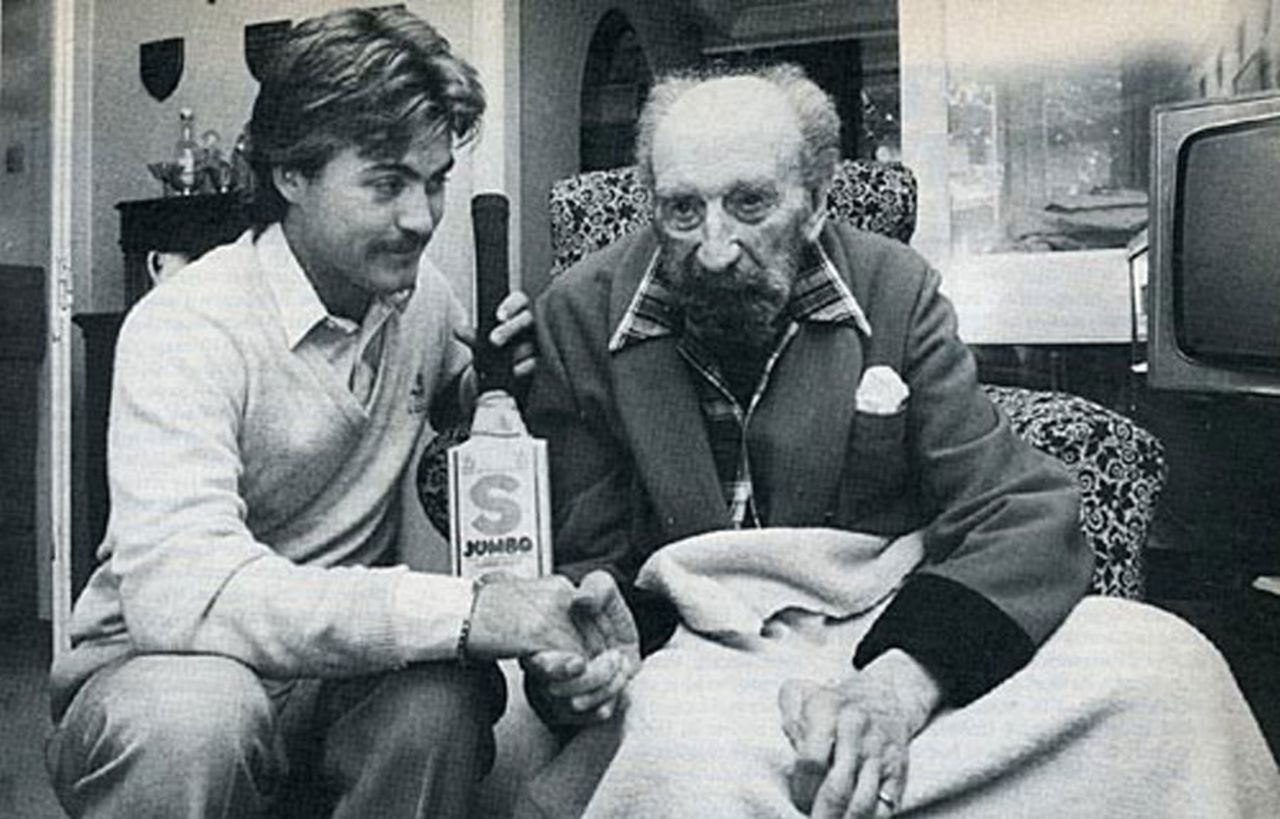 Steve O'Shaughnessy and Percy Fender days after O'Shaughnessy had equalled Fender's record for the fastest hundred, Horsham, September 18,1983