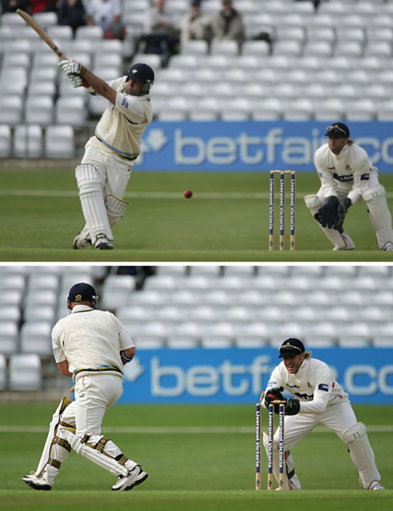 Darren Lehmann swings...misses...and is stumped by Luke Sutton, Yorkshire v Lancashire, Headingley, May 18, 2006