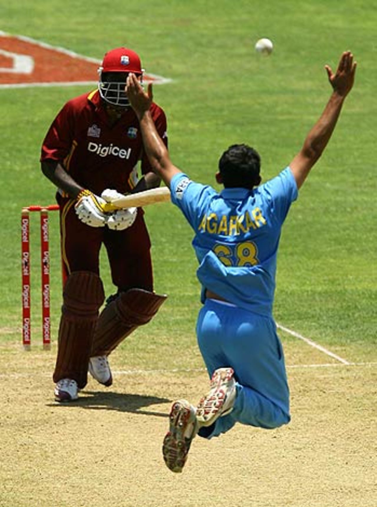Ajit Agarkar elevates himself to an unsuccessful appeal against Chris Gayle, West Indies v India, 1st ODI, Kingston, May 18, 2006