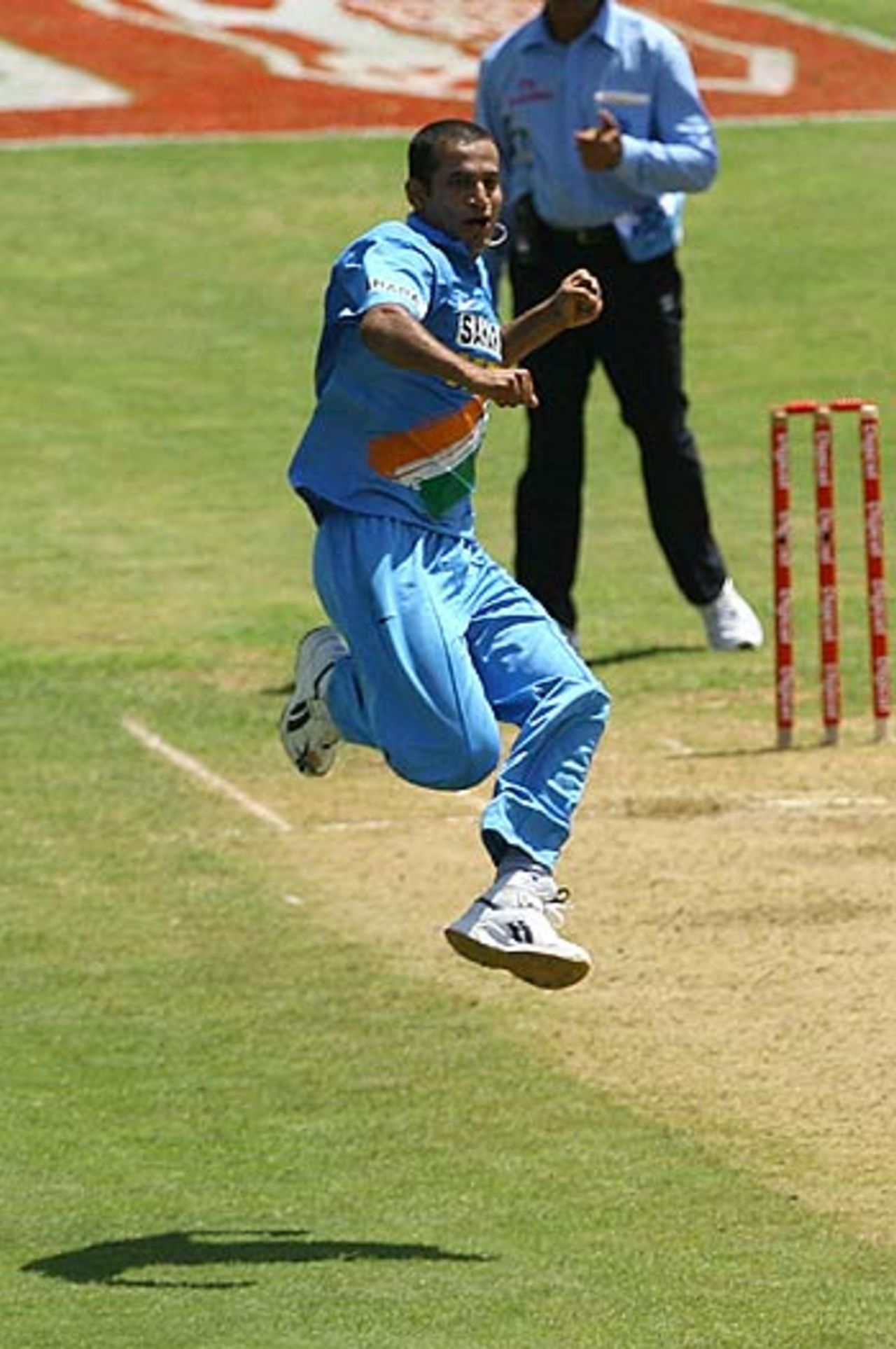 Irfan Pathan exults after dismissing Brian Lara, West Indies v India, 2nd ODI, Kingston, May 20, 2006