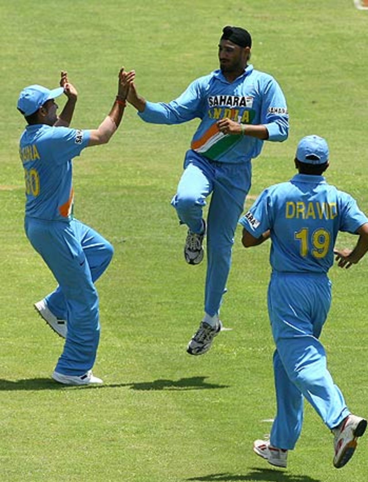 ...and then they all did the <i>bhangra</i> - Harbhajan Singh celebrates a wicket at Kingston, West Indies v India, 2nd ODI, Kingston, May 20, 2006