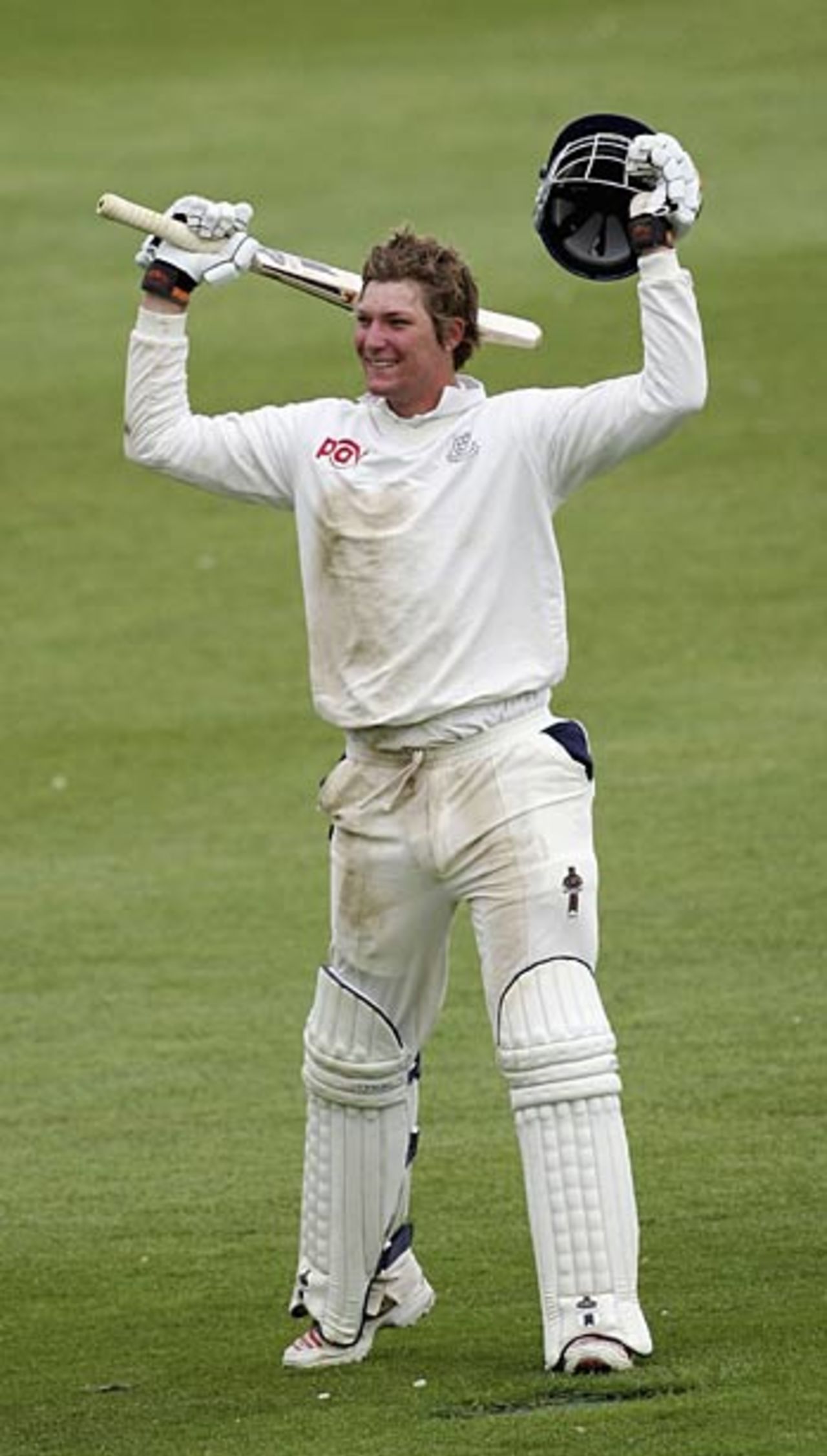 Oliver Rayner celebrates his century on debut against the Sri Lankans, Sussex v Sri Lankans, Tour Match, Hove, May 20, 2006