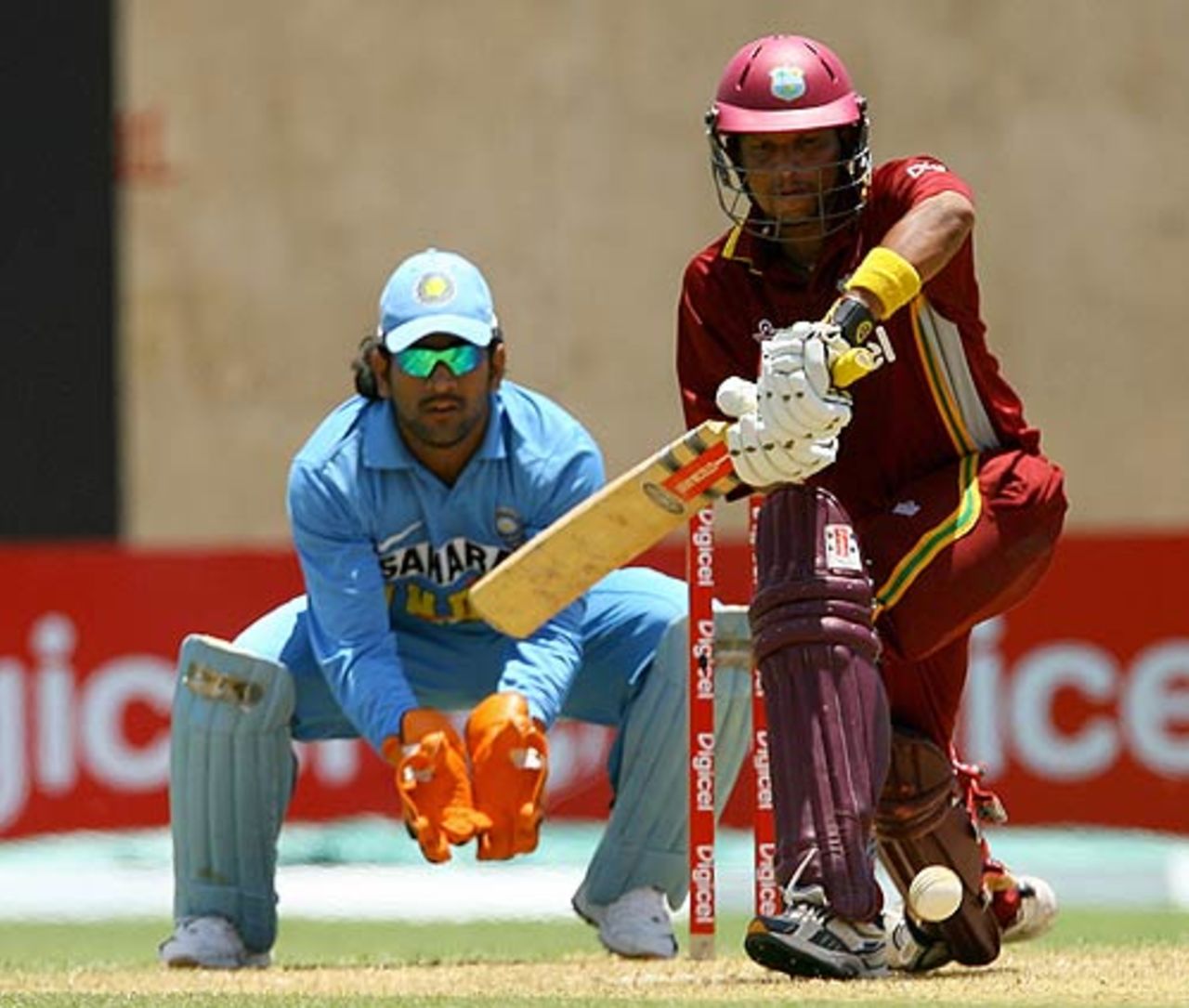 Ramnaresh Sarwan shapes to play during his unbeaten 98 at Kingston, West Indies v India, 2nd ODI, Kingston, May 20, 2006